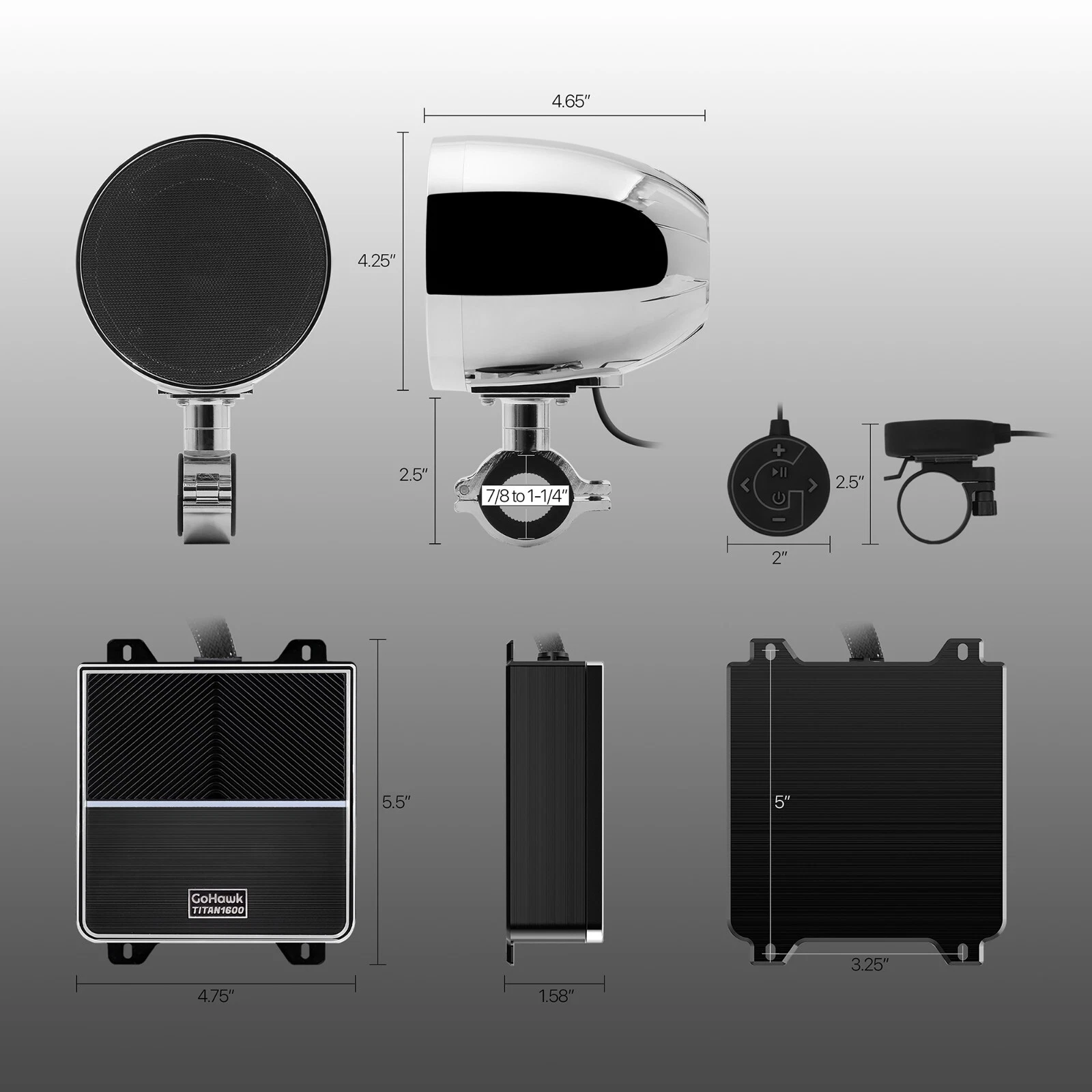 1600W Amp Waterproof Bluetooth Motorcycle Stereo 4 Chrome