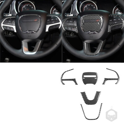 5pcs Kohlefaser Aufkleber Lenkraddek verkleidung für Dodge Challenger 2015-20