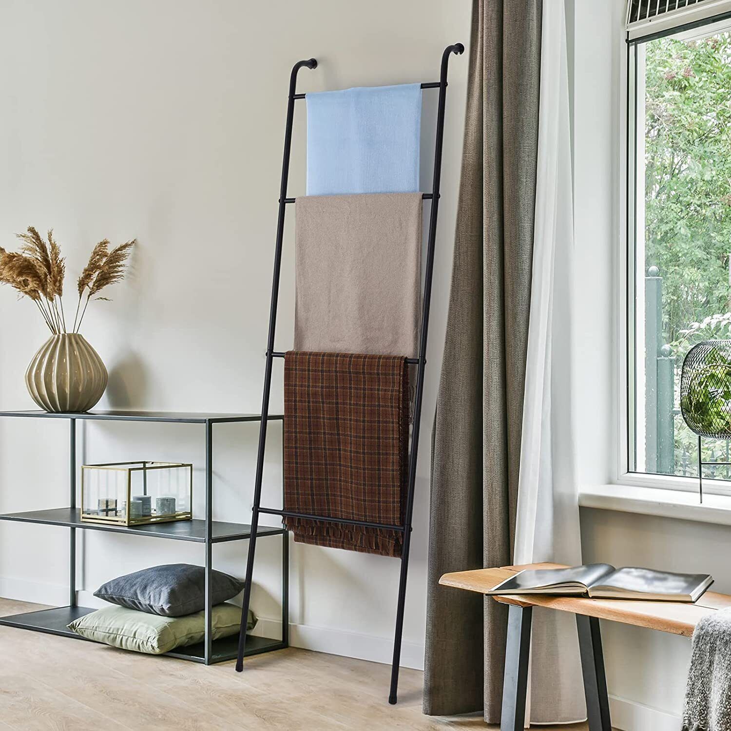 4-Tier Wall Leaning Blanket Ladder Decorative Towel Rack Holder Bathroom Decor