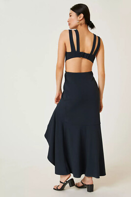NWT Anthropologie Maeve L Open-Back Knit Maxi Dress Black Ruffle Cocktail  Large | eBay