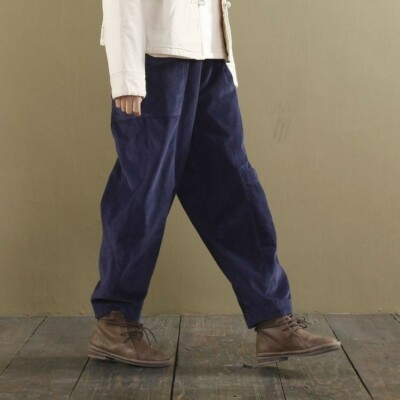 Damen Kord Losen Hosen Vintage Freizeithose Baggy Taschen Retro Bloomers