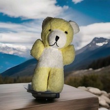 Vtg 1950s Well-loved Yellow White Stuffed Teddy Bear Plush Embroidered 9"
