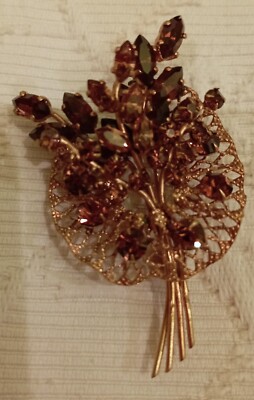 Broche Ancienne Bouquet De Fleurs En Métal Argenté Avec Perles - Vintage