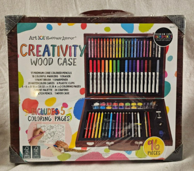 NEW Art 101 Budding Artist Multifunctional Art Set Kit in Wood Case w/ 96 Pieces