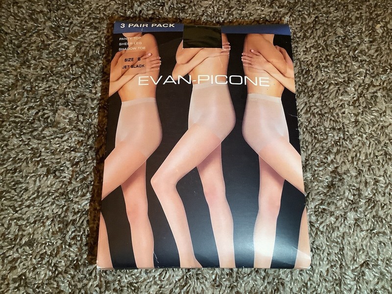 3 pairs - Evan Picone sheer legs & shadow toe pantyhose, jet black, size: B