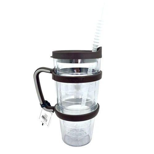 Tervis Tumbler 24 Oz Clear Flexible Straw BROWN Handle Matching No Spill Lid NEW