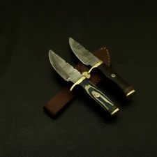 HANDMADE DAMASCUS 6" HUNTING/SKINNING Lot Of 2 KNIFE/PAKKA/WOOD/BRASS