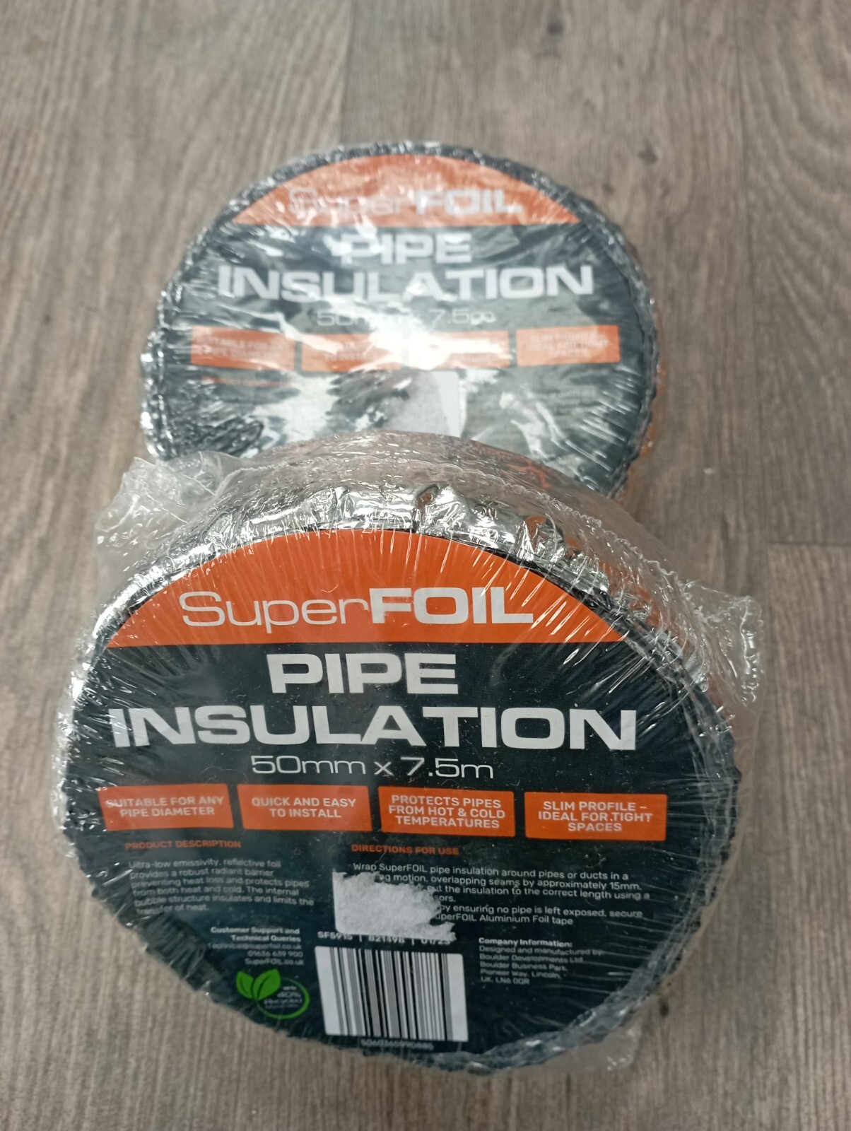 x2 Superfoil Insulation Pipe Wrap Membrane Bubble Foil Rolls 50mm x 7