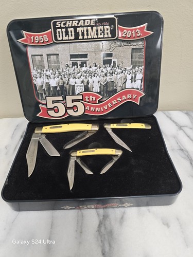 Set 3 Schrade Old Timer 55th Anniversary 2013 Knives Collector Tin 1080T 120T 80