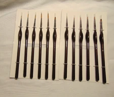 New 12 pc Detail Paint Brush Nylon Paint Brushes Medium & Long Hair Wood Handle