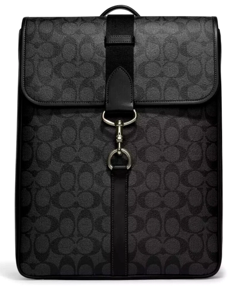 NWT Coach CJ575 Blaine Backpack Signature Canvas & Calf Leather In CHARCOAL