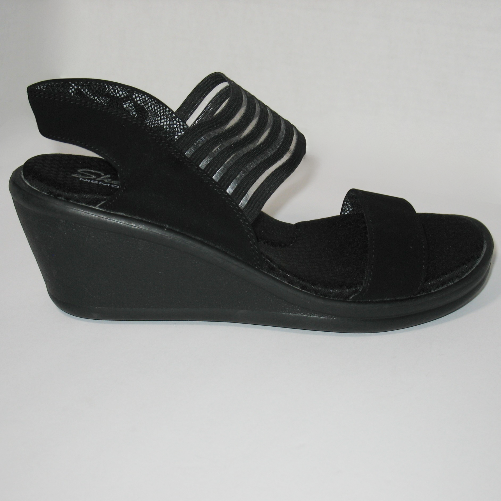 SKECHERS Women's Memory Foam Sci Fi Black Wedge Sandals Sling Back Size 8