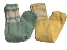 Vintage Striped Tube Socks Women Mint Blue Yellow 2 Pair Retro