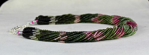 Certified Sterling Silver Multi Tourmaline 3mm 29 Line Green Pink Necklace - Picture 8 of 11