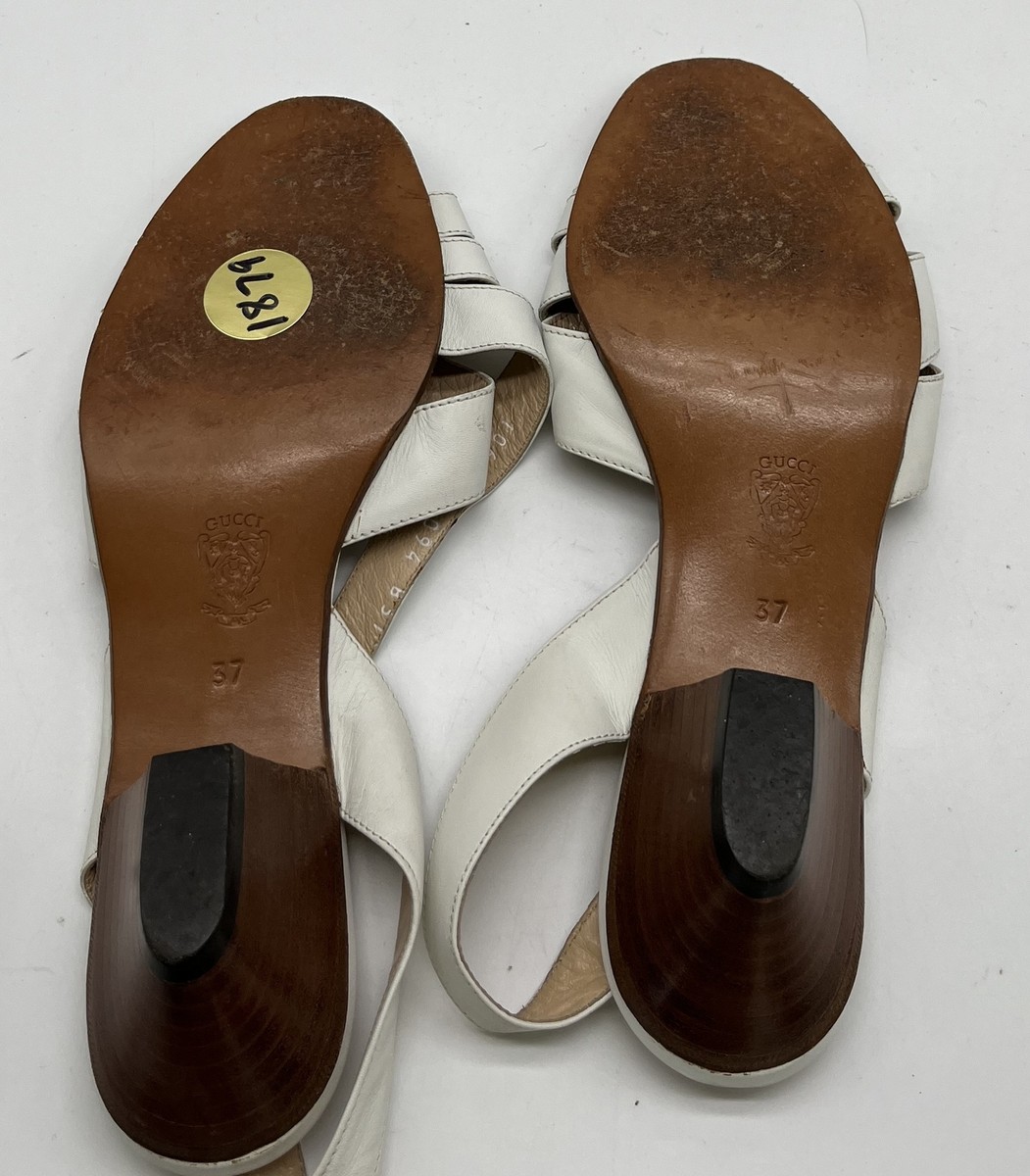 Gucci Vintage White Leather Strappy Open Toe Kitten Heel