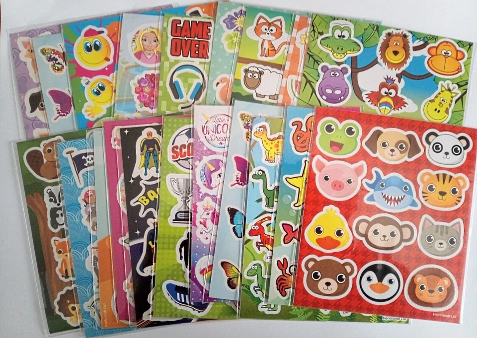 Kids Sticker Sheets Party Loot Bag Fillers Crafts Assorted Designs 1 - 50 Packs - Image 1 of 3