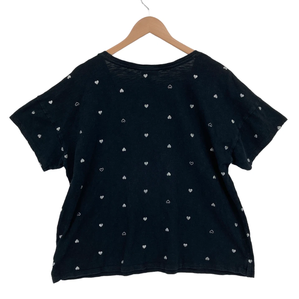 Camiseta Top Charter Club Mujer 2XL Negra Estampado Corazón Tejido Algodón Manga Corta Foto 2 de 4