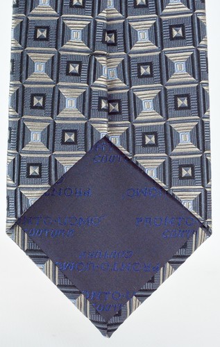 Pronto Uomo Couture Necktie Gray & Black Gray Squares Silk Tie - Picture 3 of 6