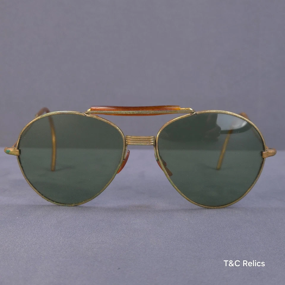 Gafas de sol de aviador pendientes de patente vintage civiles y estuche 1936-40 ámbar baquelita Foto 2 de 4