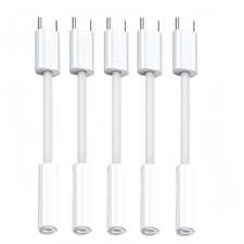 5 Pack USB C to Headphone Jack Adapter,USB c 1/8 inch Audio 5 Pack, White