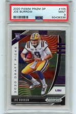 2020 PANINI PRIZM DP #105 JOE BURROW ROOKIE CARD RC, LSU, BENGALS - PSA 9 (336). rookie card picture