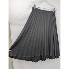 Vintage 70s Pleated Midi Skirt Size S Black Elastic Waist Union Made Minimalist