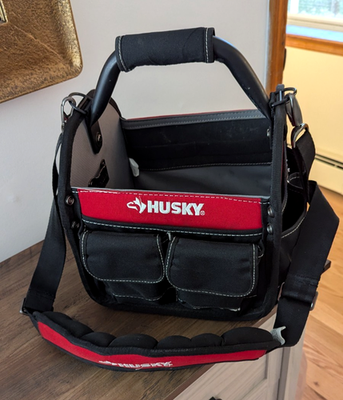 #ad Husky Tool Bag 10 in 15 Pocket Open Top Tote Shoulder Strap Rotating Handle $29.95