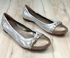 AGL Attilio Giusti Leombruni Womens US 7.5 EUR 37.5 Silver Leather BALLET FLATS