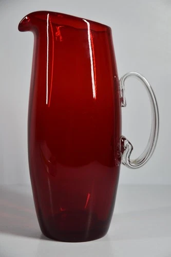 Vintage Blenko Regal 3-RE Large Ruby Red Pitcher Hand-Blown Art Glass 10.25"