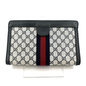 Vintage Gucci Sherry Line Clutch Bag Navy PVC Leather Authentic