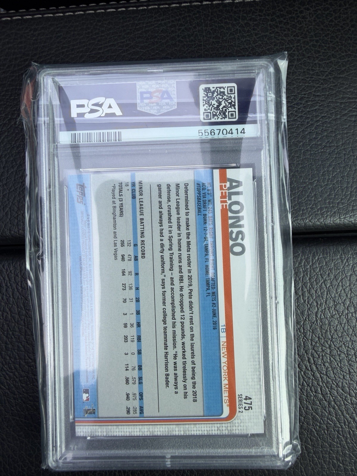 Topps 2019 Topps Pete Alonso #475 Batting Rookie Base Set New York Mets PSA 10 view 2