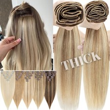 Double Weft Clip In Extra Balayage Remy Human Hair Extensions Full Head Thick US