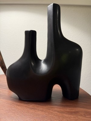 Black Sculptural Vase   Modern Abstract Decor   Minimalist Ceramic