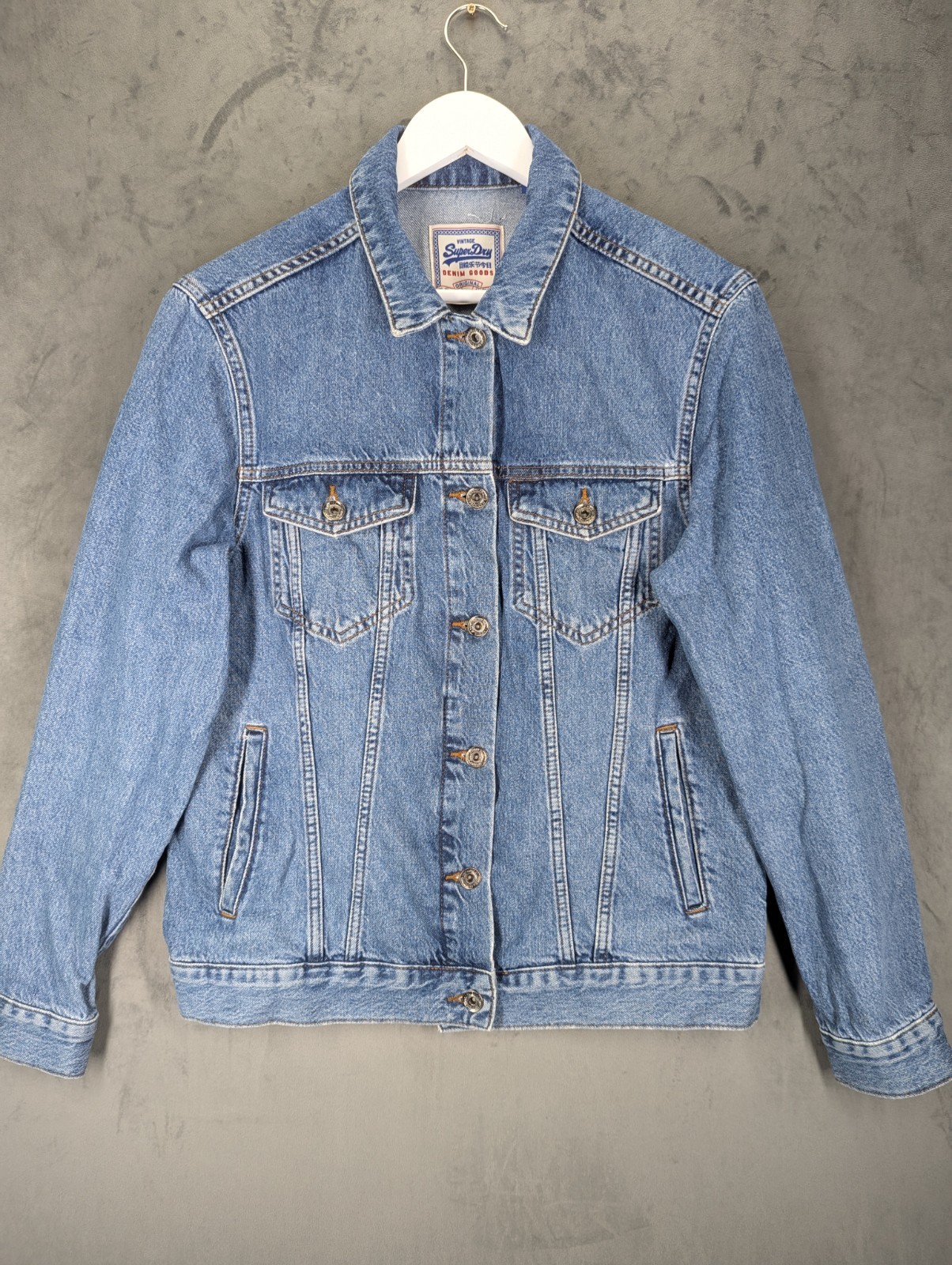 Superdry 90’s Oversized Denim Jacket Size 8 Women’s Blue Vintage Style Blue Wash