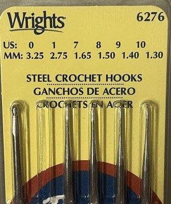 Wrights Boye Steel Crochet Hook Set Sizes 0 To 10  1.30mm to 3.25mm