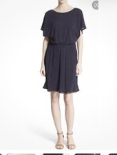 Tory Burch 'Shia' Vegan Leather Trim Blouson Dress- Navy- Small- $395