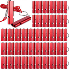 Emergency Whistles Bulk Pack 100 Aluminum Alloy Compact High Pitch with Lanyards