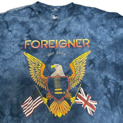 Foreigner Band Tee Blue Tie Dye Graphic T-Shirt Eagle Flags Mens XL Thread Shop