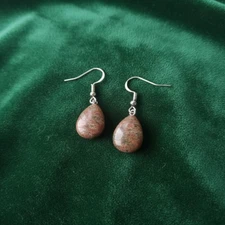 925 Silver Plated Unakite Gemstone Teardrop Earrings Natural Stone Dangle Gift