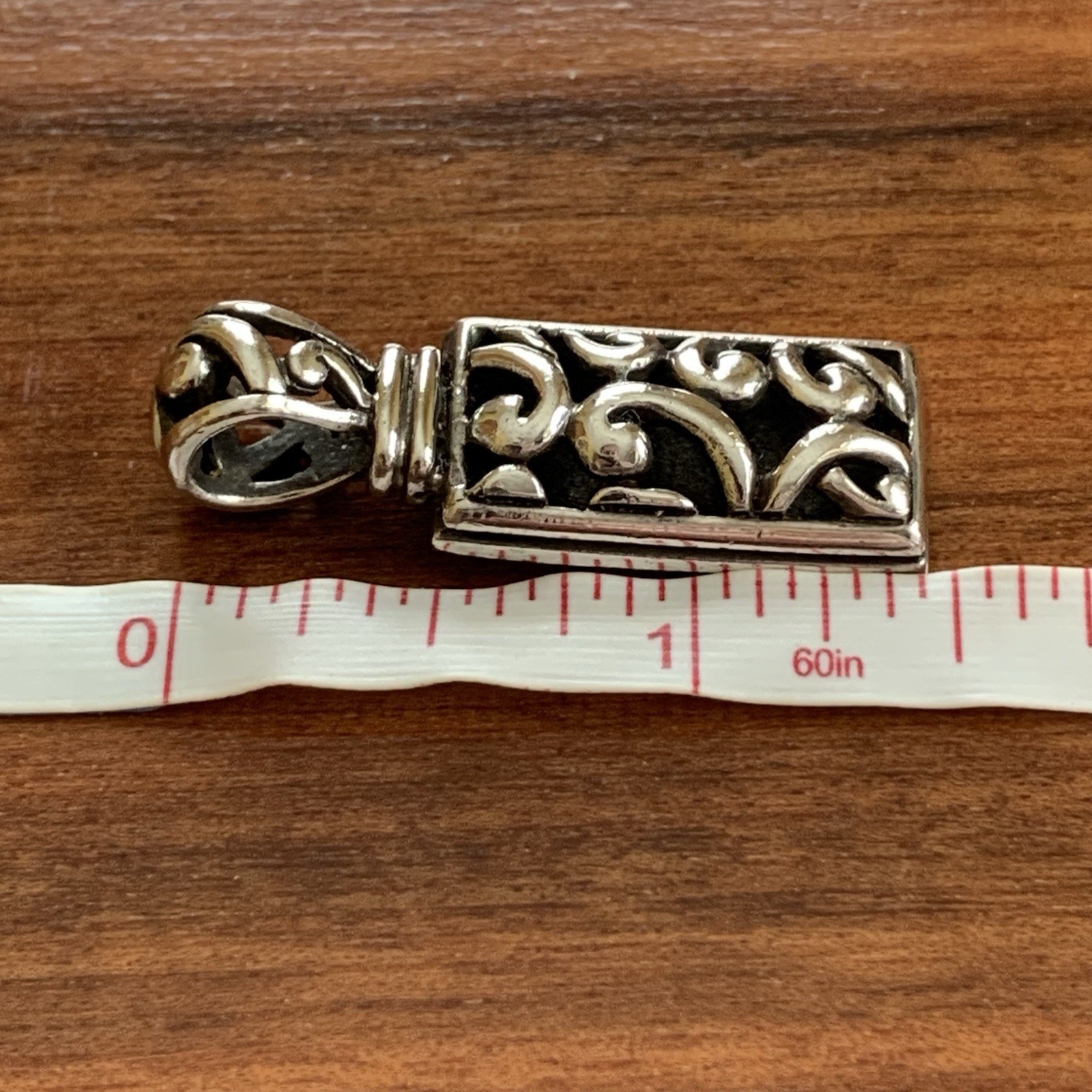 Sterling Silver Rectangle Scroll Ornate Pendant S… - image 3
