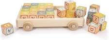 Uncle Goose Classic ABC wooden Blocks with Wagon with stacking blocks Montessori