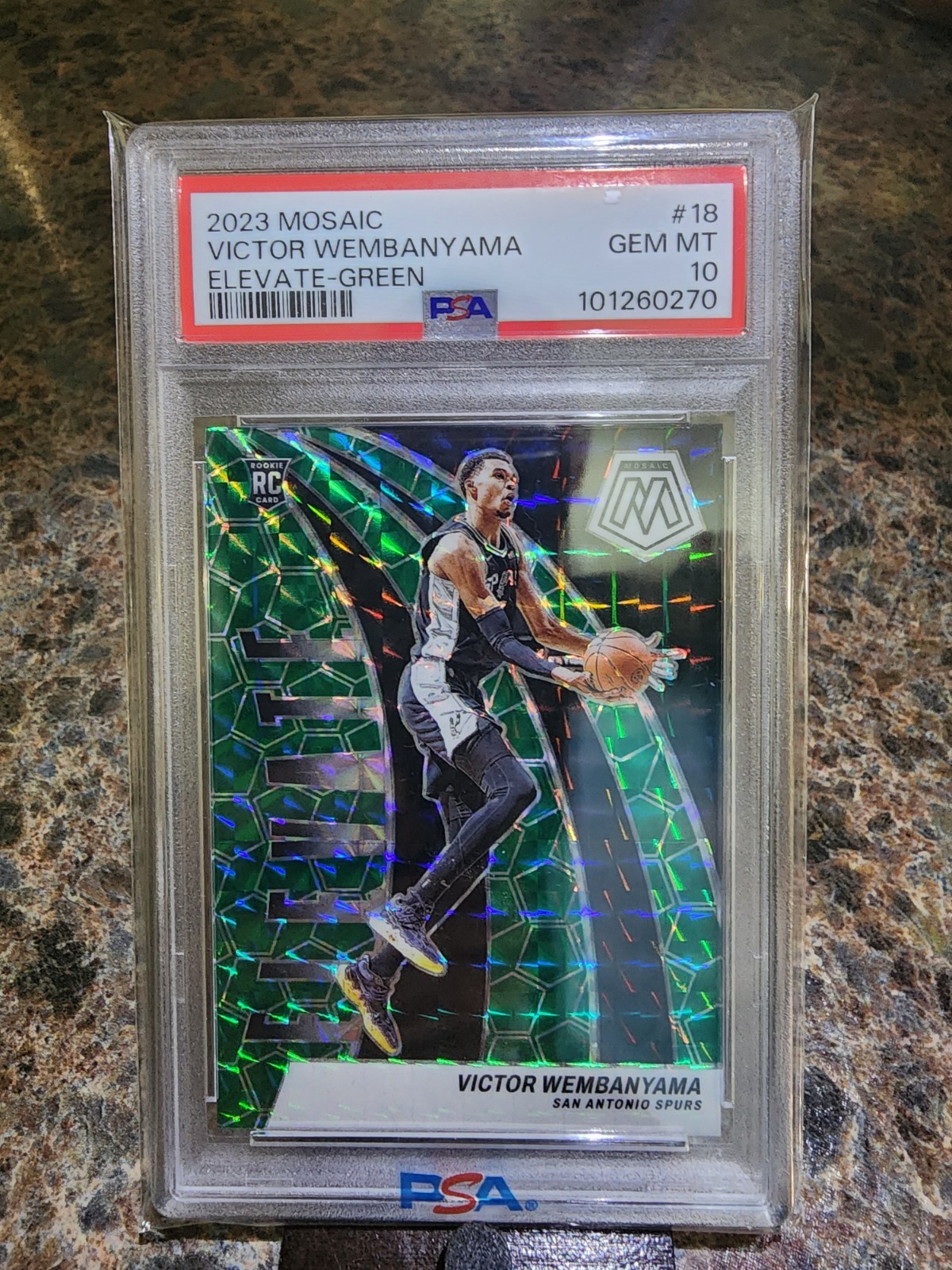2023 Panini Mosaic Elevate VICTOR WEMBANYAMA RC Green San Antonio SPURS PSA 10
