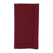 SARO LIFESTYLE Hemstitched Border Dinner Napkins Set of 12, Burgundy, 20"x20"