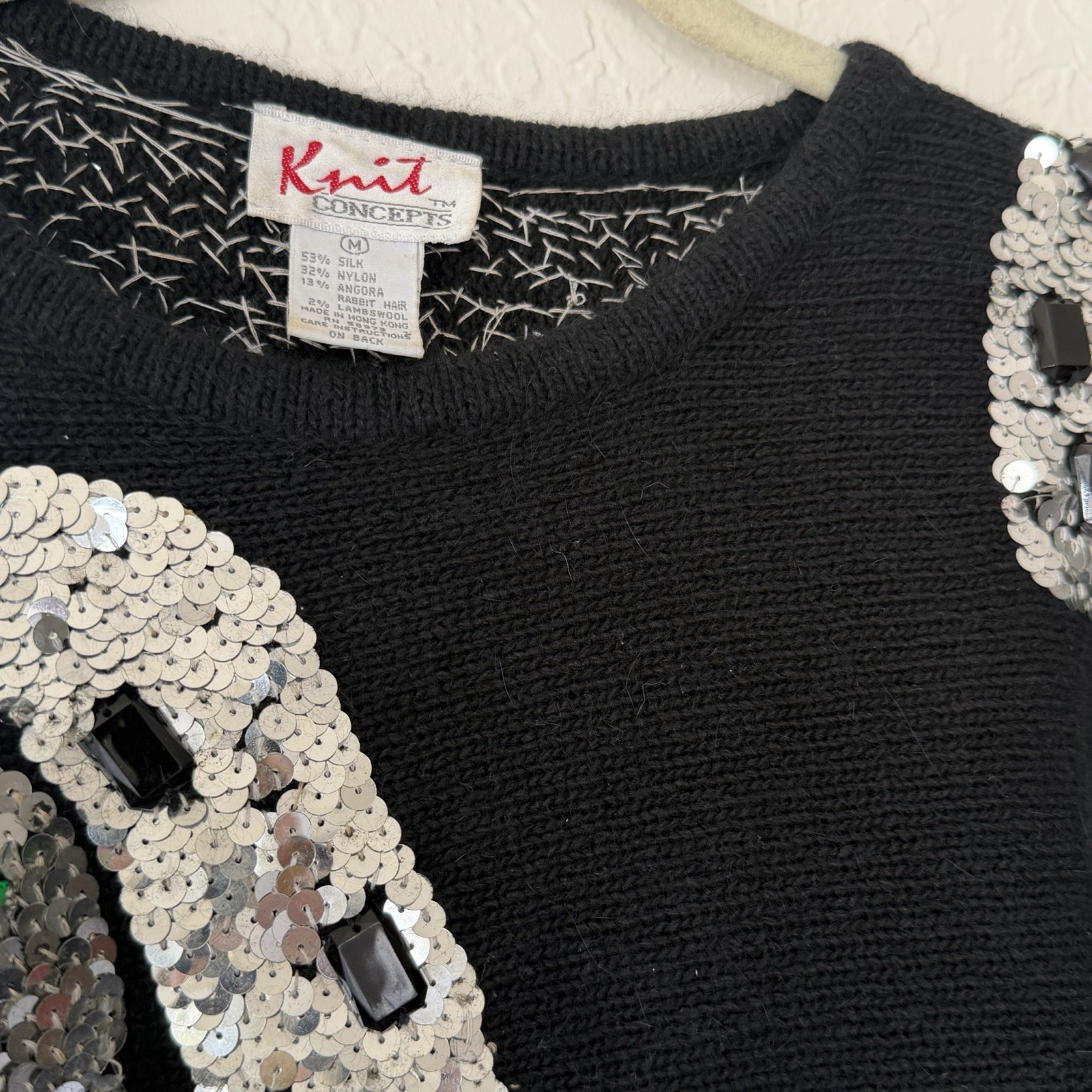 Sequin Leopard Cat Sweater Medium Embellished Nov… - image 12