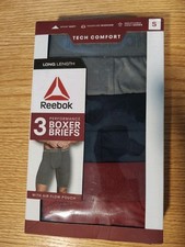 Reebok Performance Boxer Briefs Men's Small Size Long Length 3 Count Box 