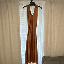 Show Me Your Mumu Brown Satin V-Neck Strappy Sleeveless Maxi Dress Size S 