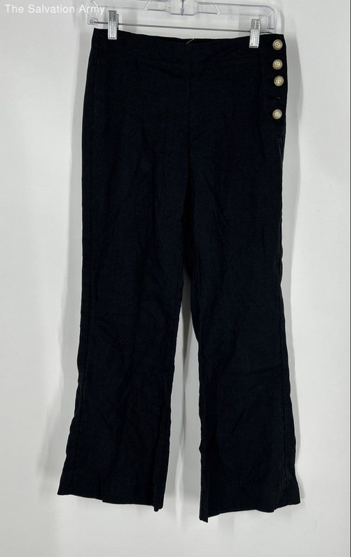 Cartonnier Womens Black Linen Flat Front Flared Leg Dress Pants Size 2