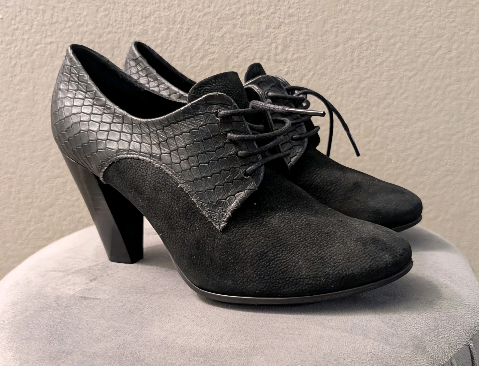 ECCO Women's Pump Heels Shoes Size EU 40 US 9-9.5 Suede Black Snake Print