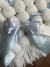 Beautiful Pram Pompom Blanket Blue And White