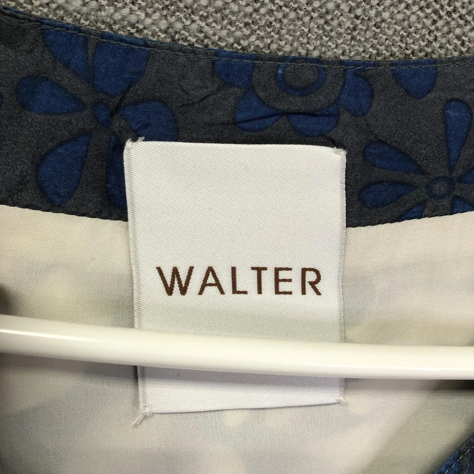 Vestido Walter Mujer Mediano Azul Blanco Floral Cuello en V Corbata Cintura Volantes Manga Foto 4 de 4